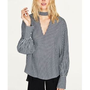 Zara Gingham Cutout Top Sz XS